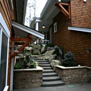 Steps below buildings